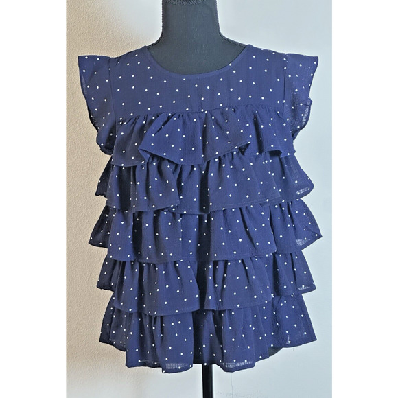 Women's Sleeveless Polka Dot Ruffle Top Summer Polka Dot Top Size Small - Picture 6 of 16
